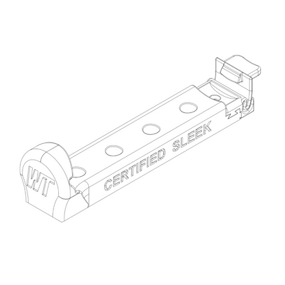 Technical drawing of a cylindrical component with 'Certified Sleek' branding on a white background